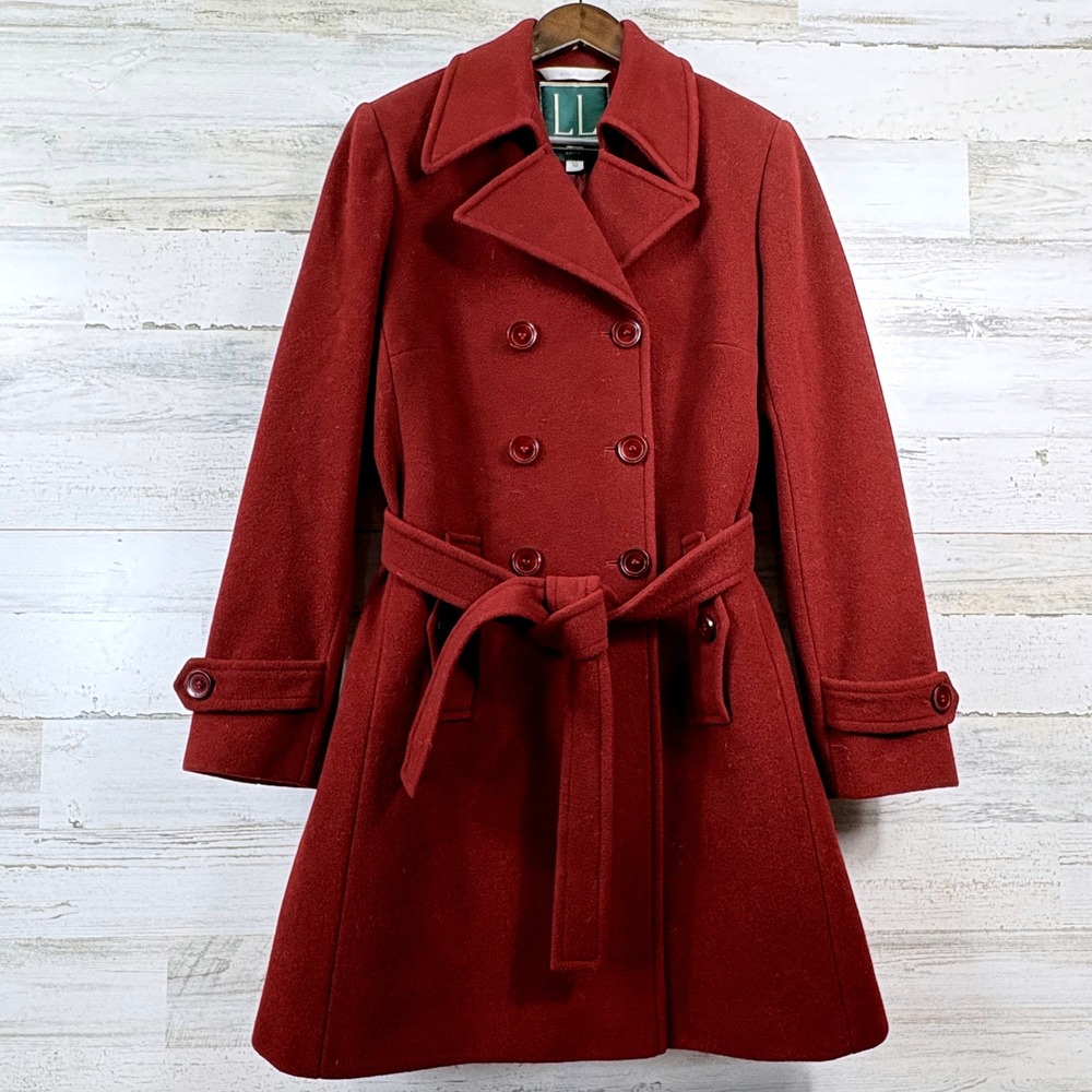 Larry Levine Wool Trench Coat Vintage Y2K Size 10 Red Belted Double Breasted